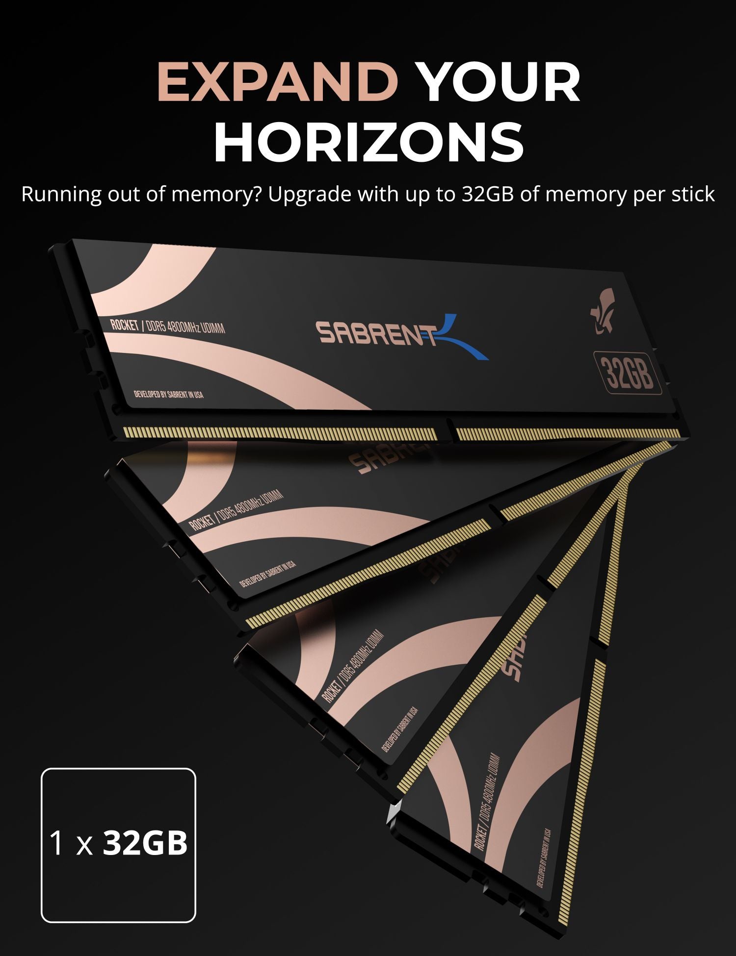 Sabrent Rocket DDR5 128GB U-DIMM 4800MHz Memory Kit (4x32GB) - Image 4